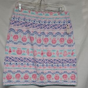 Talbots Pink and Blue Seashell Pencil Skirt